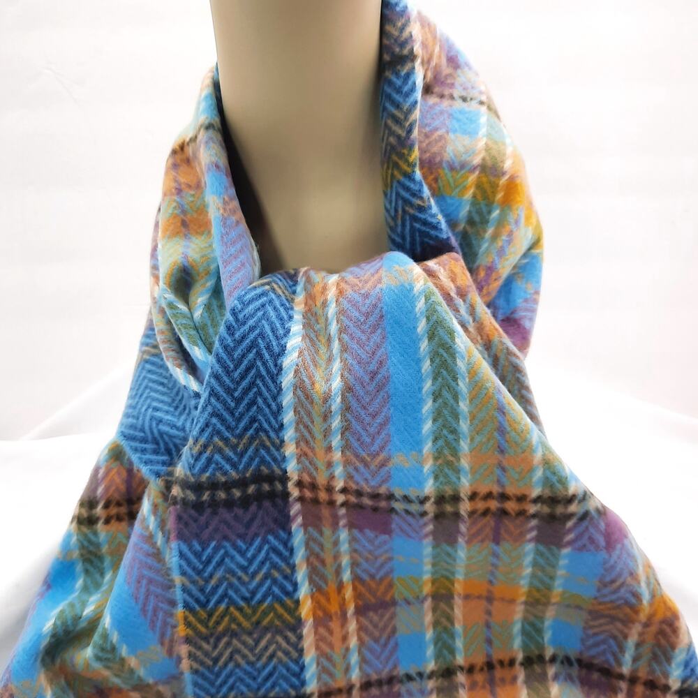 Vintage Herringbone Plaid Fringed Scarf Super Soft Cashmere Feel Unisex Outdoor